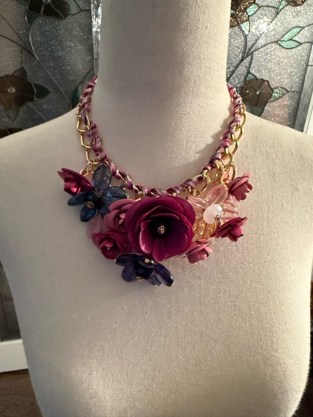 Floral Statement Necklace in Plum and Purple